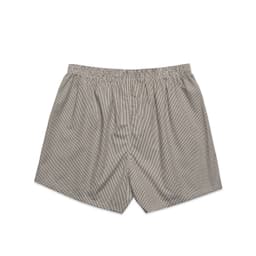 Striped grey boxer shorts with an elastic waistband, featuring a classic loose fit design.