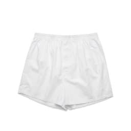 White boxer shorts with an elastic waistband and a relaxed fit. Features a simple design without patterns.
