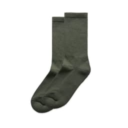 Two pairs of green socks stacked together, featuring a plain design and a logo on one side.