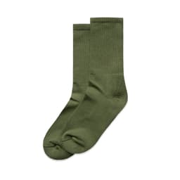 Two pairs of green socks displayed together, featuring a ribbed design and a smooth finish.