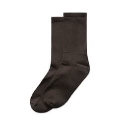 A pair of brown socks displayed together, featuring a ribbed design and smooth finish.