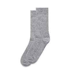 A pair of grey speckle socks, featuring a ribbed design, neatly displayed together.