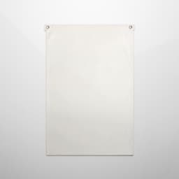A large white canvas flag with reinforced grommets at the top for displaying or mounting.