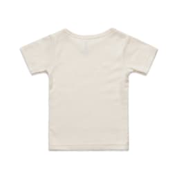 A plain cream-coloured infant t-shirt featuring a back view. The shirt has short sleeves and a round neckline.