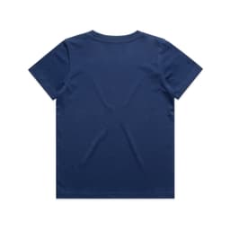 A navy blue Kids Staple Tee with a simple design and a brand logo on the back.