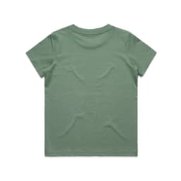 A kids' staple tee in a soft green colour, featuring a plain back design. It has a simple, comfortable cut.