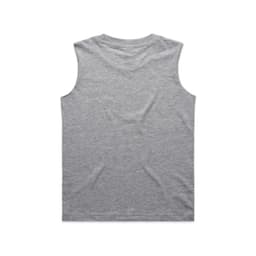 A grey sleeveless tank top with a plain back, featuring a logo at the tag.