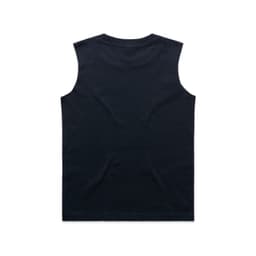 A black youth tank top with a sleeveless design and a plain back, featuring a small logo.