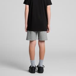 Youth stadium shorts in grey, designed for sports, featuring a branding logo.