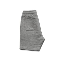 Grey youth stadium shorts featuring a back pocket and an elastic waistband. Includes branded logo.