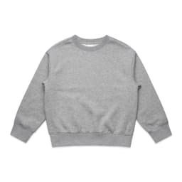 A grey jumper with a round neck and long sleeves. The design features a ribbed hem and cuffs.