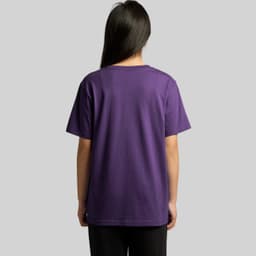 A purple youth t-shirt with a simple, classic design, featuring a logo on the back.