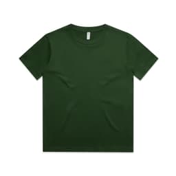A dark green youth T-shirt featuring a basic crew neckline and short sleeves. It has a logo on the label inside.