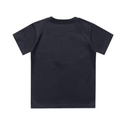 A kids' classic tee in dark grey, featuring a solid back and a simple design. It includes a logo.