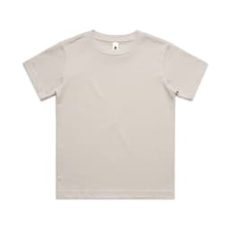 A light beige youth classic t-shirt with a simple design and a small logo on the label.