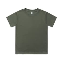 A green youth classic tee with a simple design and a logo, featuring short sleeves and a round neckline.