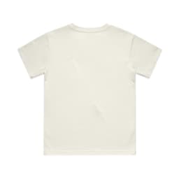 A plain white youth classic tee with a crew neckline and short sleeves, featuring a logo on the back.