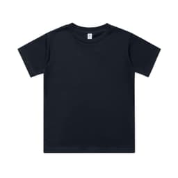 A plain black youth classic tee featuring a crew neck and short sleeves. It has a small logo on the label.