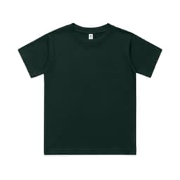 A green youth classic tee with a crew neckline and short sleeves. The shirt features a logo on the label.