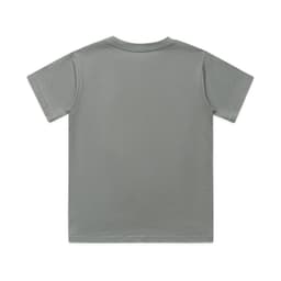 A back view of a grey youth classic tee, featuring short sleeves and a plain design. The shirt has a logo.