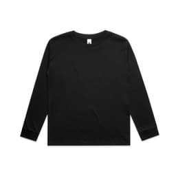 A long-sleeve t-shirt in black, featuring a simple design and a logo on the label. Classic youth style.