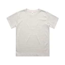 A light grey, heavy faded t-shirt with short sleeves and a plain design. It features a logo on the label.