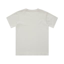 A light grey, short-sleeved kids' T-shirt with a plain back and a small logo on the side.