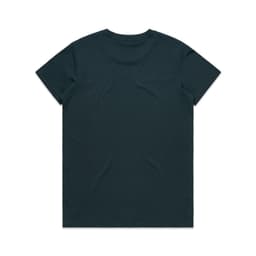 A plain dark green t-shirt with a standard crew neckline and short sleeves, featuring a logo on the back.
