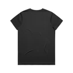 A black T-shirt featuring a simple design and a logo. Suitable for casual wear.