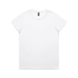 A white T-shirt with a simple design and a logo on the label.