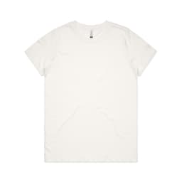 A plain white organic T-shirt with a crew neck and short sleeves, featuring a small logo.