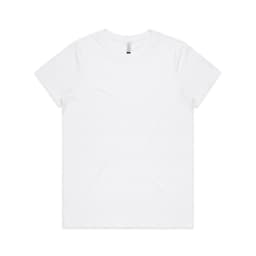A plain white organic t-shirt with a round neckline and short sleeves. It features a brand logo on the label.