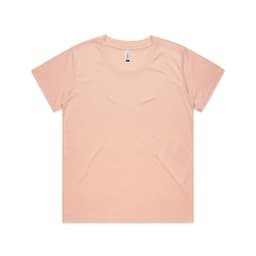 A pink T-shirt with a crew neckline and short sleeves, featuring a label and no visible graphics.