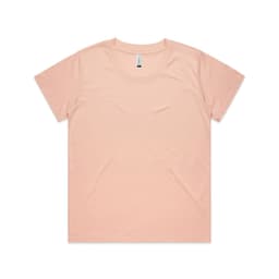 A light pink t-shirt with a classic crew neck and short sleeves, featuring a logo on the tag.