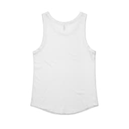 A white singlet with a rounded hem and no visible logo, featuring a simple sleeveless design.