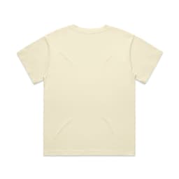 A plain, light yellow t-shirt displayed flat, with short sleeves and no visible design on the back. It features a logo.