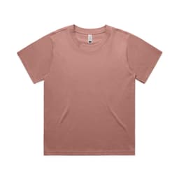 A plain, short-sleeved t-shirt in a soft pink shade, featuring a label and a simple design with no graphics.
