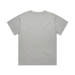 A plain, grey T-shirt featuring a standard crew neck and short sleeves, with a simple logo.