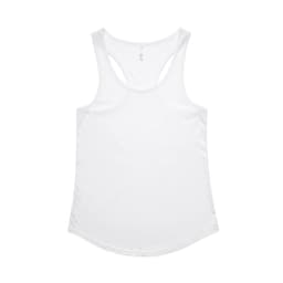 A white racerback singlet featuring a soft, smooth fabric and a subtle logo. Ideal for casual wear.