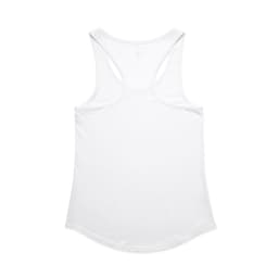 A white racerback singlet with a rounded hem and no visible branding.