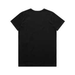 A black V-neck T-shirt with a plain back, featuring a minimalistic design and a logo.