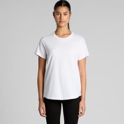A white t-shirt with a relaxed fit and short sleeves, featuring a subtle logo.