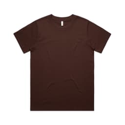 A brown classic t-shirt with a simple, unadorned design and a brand logo.