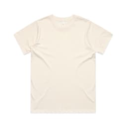 A plain cream-coloured t-shirt with a classic crew neckline and short sleeves. It features a logo on the label.