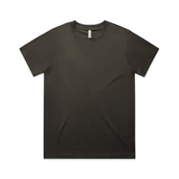 A dark green T-shirt with a classic crew neck design and a plain front. It features a logo on the label.