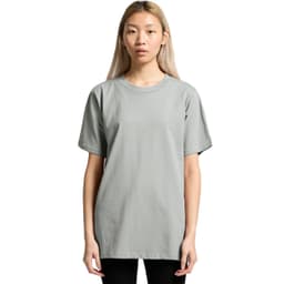 A light green classic tee shirt with short sleeves, featuring a logo on the front.