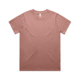 A light brown classic T-shirt with a round neckline and short sleeves, featuring a logo on the label.