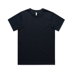 A black classic T-shirt featuring a round neck and short sleeves, also with a branded label.