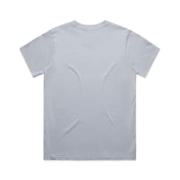 A light blue t-shirt with a simple design and a logo on the back.
