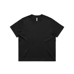 A black boxy tee featuring a classic crew neckline and short sleeves. The garment has no visible designs or patterns.